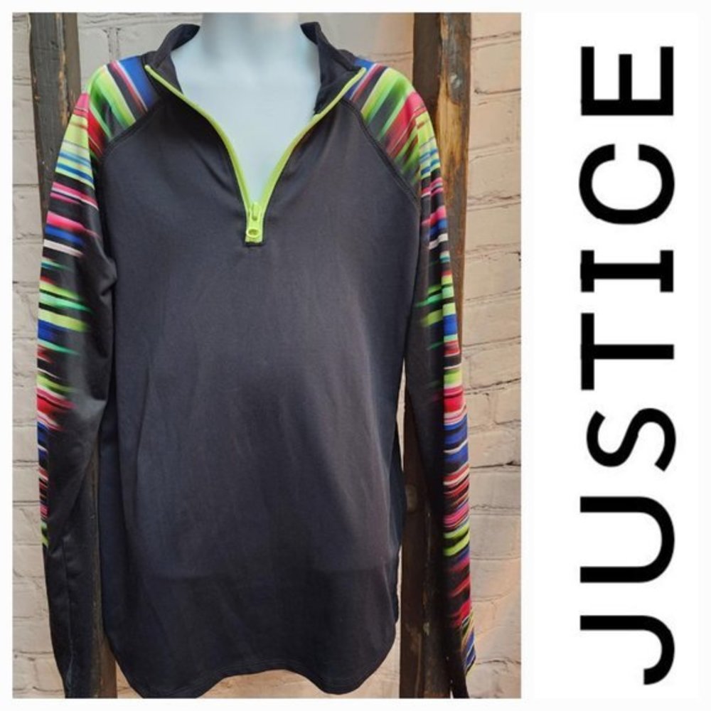 Justice Pull Over Half Zip Long Sleeve Shirt‎ Size 10 Black Multicolor